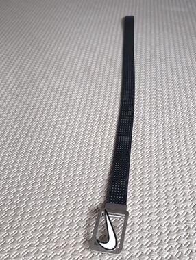Nike Black Belt with White Swoosh and Silver Buckle